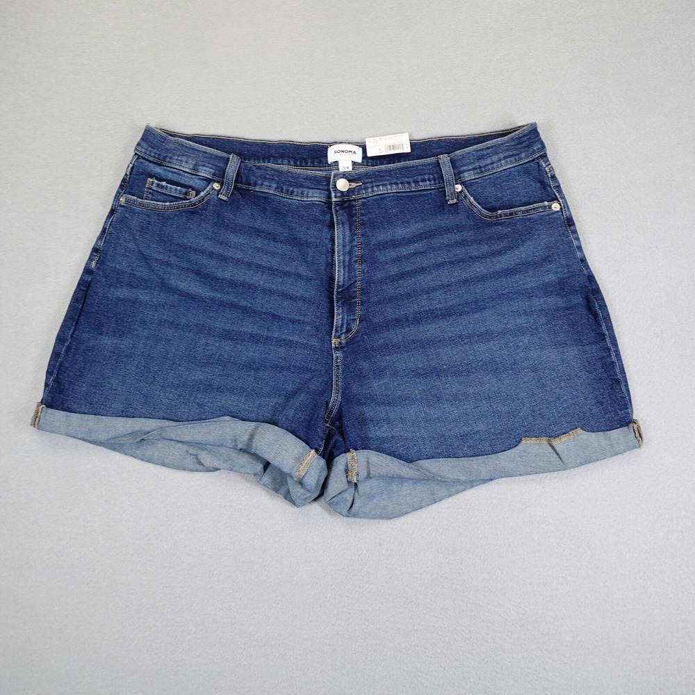 Sonoma Shorts Women 18W Blue Mid Rise Curvy Stretch Denim Cuffed Casual Summer
